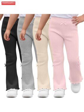 4 Pack Toddler Girls' Cotton Ribbed Flare Pants Bell Bottoms Bootcut Leggings